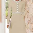 ZESICA Women's Fall Long Sleeve Bodycon Sweater Dress Crewneck Button Knit Color Block Party Mini Dresses (Beige, S)