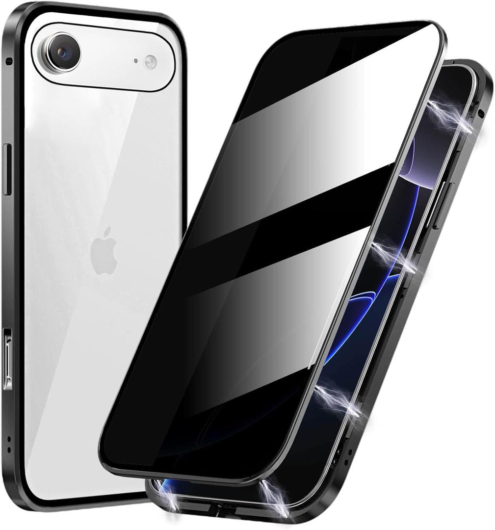 Metal Titanium Frame Privacy Case for iPhone 17 Air, Privacy Screen Protector, Magnetic Adsorption with Safety Buckle Lock, Double Side Tempered Glass, Clear Back Full Body Protection Anti Peep Cover