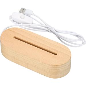 PATIKIL Wooden LED Light Base Stand, Oval Wooden 3.74" x 0.2" Warm White Lights Display Pedestals for Acrylic Nightlight Crystal Art, Wood Color