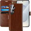 MONASAY Wallet Case Fit for Samsung Galaxy S25+ Plus 5G, [Lens & Glass Screen Protector Included] [RFID Blocking] Flip Folio Leather Cell Phone Cover with Credit Card Holder, 6.7 inch, Brown