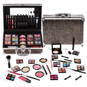 Makeup Kit for Teen Girls & Women Full Kit, Beauty Train Case with Starter Cosmetics Set, Make Up Valentine's Gift Box with Eyeshadow,Lipgloss,Highlight,Blush,Lip&Eye Pen,Brush & More(GoldenBrown)