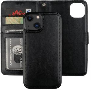 Bocasal Detachable Wallet Case for iPhone 13 Mini RFID Blocking Card Slots Holder Premium PU Leather Magnetic Kickstand Shockproof Wrist Strap Removable Flip Protective Cover 5G 5.4 inch (Black)