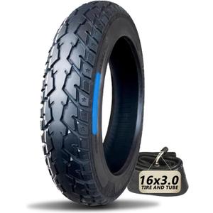 16x3.0 76-305 Ebike Tire and Tube Set 8-Level Design, 16 X 3.0 Antipuncture Snow Tyre for E-Bike with Bent Valve Inner Tube Compatible with E-Bikes Dirtbike Trike Unicycle and Folding Bike