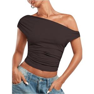 WDIRARA Women's Off Shoulder Tops Sleeveless Ruched Going Out Crop Tank Top XL Coffee Brown