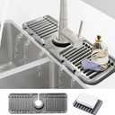 Daily Treasures 2Pack 13"x4.7" Silicone Faucet Splash Guard & Soap Dish, 5° Large Slope Sink Splash Guard, Kitchen Sink Splash Guard Sink Faucet Mat for Bashroom Kitchen Sink (Grew)