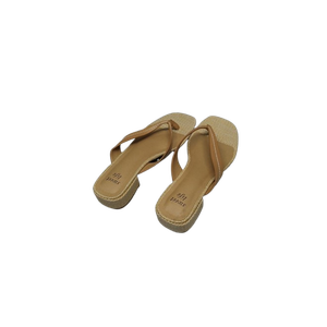 Raffia Heels Sandals Summer Beach Flip Flops Heels Square Open Toe Heeled Sandals Dressy Comfortable Slip on Thong Sandal Size 8.1/2