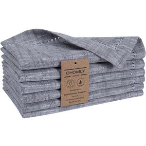 Slub Textured Dinner Napkins Set of 6-100% Cotton Cloth Napkins 18x18 Inch - Soft Durable Washable Fabric Napkins for Everyday Use & Special Occasions Napkins Christmas - Grey