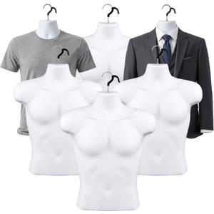 Lallisa 6 Pack Male Mannequin Torso with Hanging Hook for Display, White
Half Male Dress Form Mannequin Body, Rounded Waist Hollow Back, Suit Shows Photo Design Sewing T-shirt Clothes Retail Display