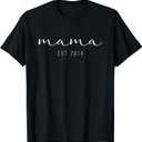 Mother's Day Shirts Mom Since 2014 Mama Est 2014 T-Shirt (Black), Size L