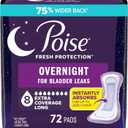Poise Overnight Incontinence & Postpartum Pads for Bladder Leaks, 8 Drop Extra Coverage, 72 Count (2 Packs of 36), Packaging May Vary