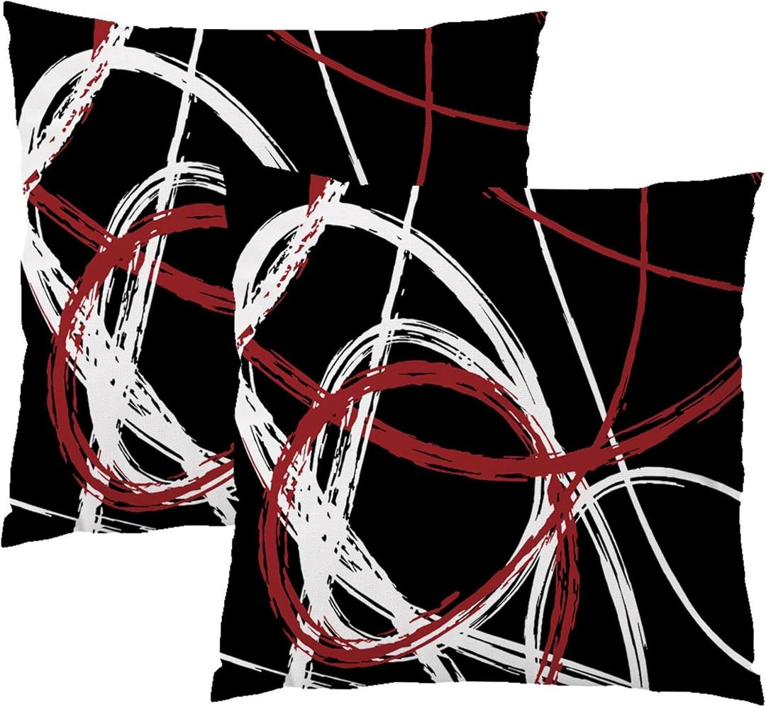 Red and Black Throw Pillow Covers 18x18 Set of 2 Grey Modern Abstract Decorative Pillow Cases Soft Velvet Geometric Two Sides Pattern Decor for Sofa Couch Living Room Bedroom Home Outdoor