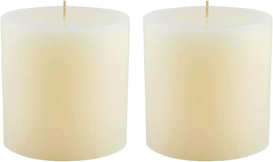 Mister Candle Non Scented Pillar Candle, Unscented 4 x 4 Inch Candles (Set of 2) Hand Poured Ivory Unscented Candles for Home Decor, Premium Wax, Smokeless & Dripless, 80 Hour Burn Time