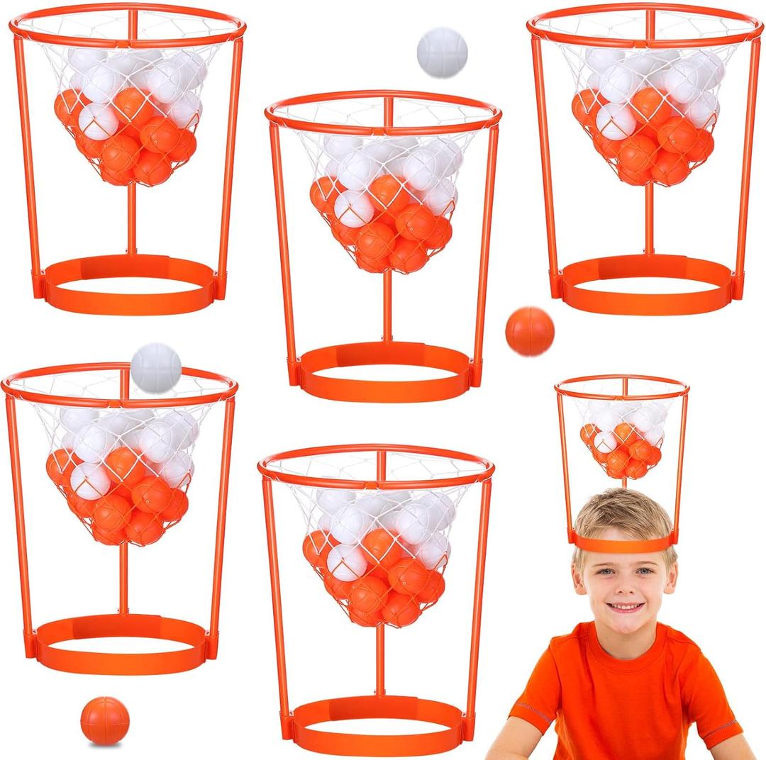 Head Hoop Basketball Party Game Set for Kid Adult Carnival Game Portable Adjustable Basket Net Headband with Balls for Birthday Carnival Office Indoor Outdoor Activity Fun Gift Back to School