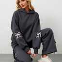 Womens Bow Graphic Hoodie Cute Bow Sweater Oversized Long Sleeve Fleece Sweatshirt Drop Shoulder Pullover Tops Dark Grey (Gray, M)