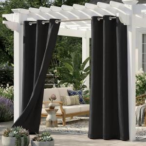 Set of 2 Outdoor Curtains for Patio Waterproof, Breathable Grommet Privacy Panels for Porch, Pergola & Gazebo, Light Filtering, Weatherproof, 37W x 84L Inches, Black