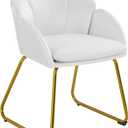 Yaheetech Modern Velvet Vanity Chair Armchair, Flower Shaped Makeup Chair with Golden Metal Legs for Living Room/Makeup Room/Bedroom/Home Office/Kitchen, White