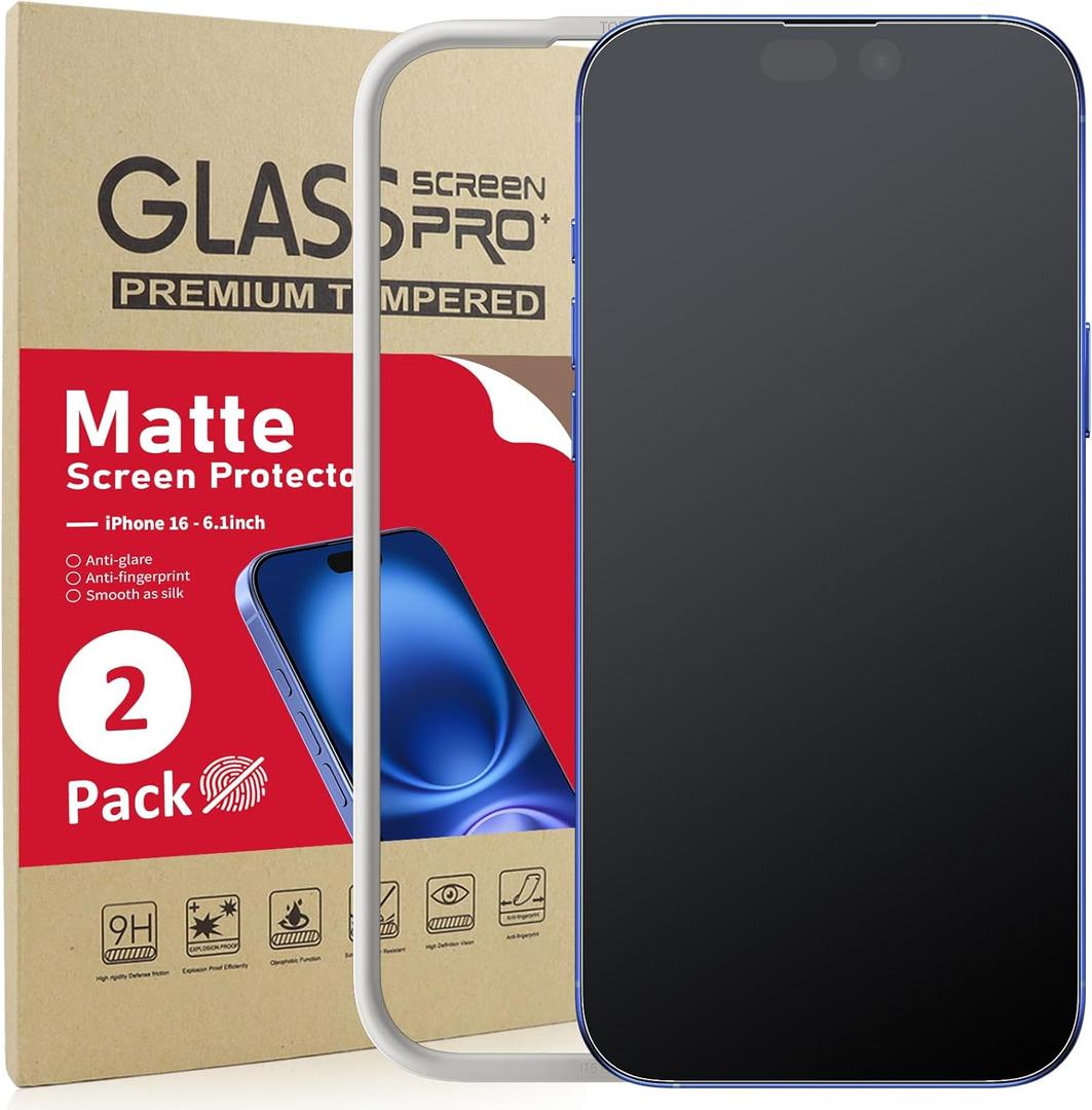 Ambison 2 Pack Matte Glass Screen Protector for iPhone 16/iPhone 15 (6.1 inch), Anti-Glare & Fingerprint, 9H Tempered Glass Film with Easy Installation Tool, Bubble Free, Smooth as Silk