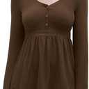 SUUKSESS Womens Babydoll Tops Cute Peplum Tops Ribbed Long Sleeve Henley Shirts Going Out Flowy Outfits (Brown, XS)