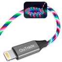 LED iPhone Charger Cord Light Up Lightning Cable | MFi Certified Apple Charger | Cool USB Fast Charging for iPhone 12 11 Pro Max XR X SE 8 Plus, iPad iPod and More (Multicolored, 6ft)