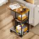 C Shaped Sofa Side Table with Wheels, Rolling Small Coffee Table with Drawer, Portable TV Tray Table for Couch, Bedside Table with Storage, Narrow Nightstand for Bedroom, End Tables Living Room (Black, Large (With Drawer & Wheels))