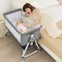Baby Bassinet, Bedside Bassinet, Twin-Friendly, 4-in-1 Bedside Crib with Waterproof Mattress, Adjustable Height & Locking Wheels for Newborns, Grey