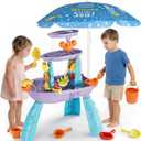 3-Tier Outdoor Water Sand Play Table Beach Toys, Summer Splash Activity Sensory Table Party Birthday Gift for Kids 3 4 5 6 7(Purple)