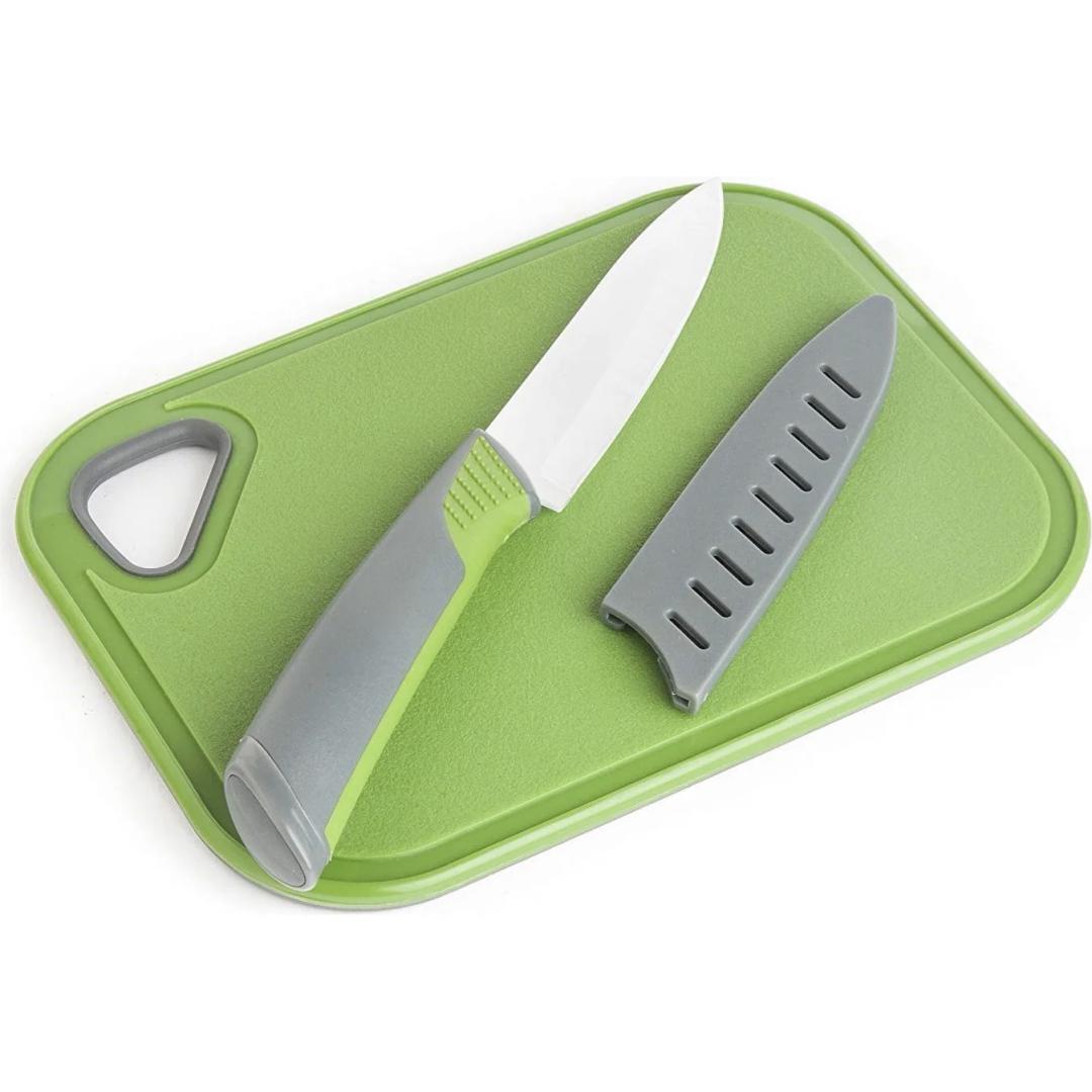 Culinary Elements Cutting Board and Pairing Knife Set Knife:8in Board:8in x6in Green