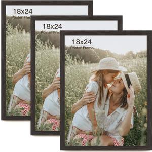18x24 Frame Set of 3, Black Wood Grain 18x24 Poster Frame for Gallery Wall Mounting (3 Pack,Black) (18x24 - 3 pack, Distressed Black)