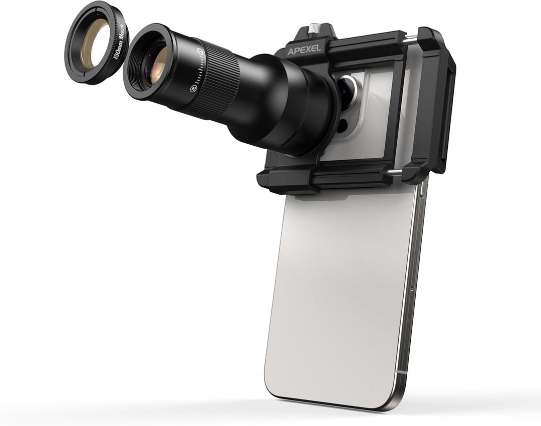 APEXEL 6X Telephoto Lens & 150mm Macro Lens, 2-in-1 Aluminum Phone Camera Lens Kit with Universal Clip. Phone Lens Attachment Fit for iPhone 16/15/14/13, Samsung, Android Phone and Most Smartphone