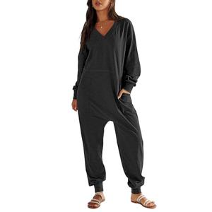 ANRABESS Jumpsuits for Women 2025 Fall Long Sleeve Casual Loose Fit Romper Lounge One Piece Pajamas Outfits Jumper Black, XL