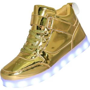 Kids Light up Shoes Led Shoes for Boys Girls USB Charging Flashing Trainers High Top Sneakers (3.5 Big Kid, Gold)