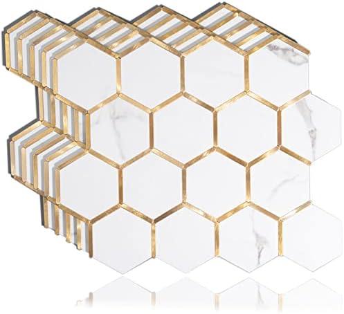 Diflart Peel and Stick Kitchen Backsplash Tiles Gold and White Hexagon PVC Wall Tile Faux Marble for Kitchen Bathroom Pack of 10 Sheets - Amazon.com