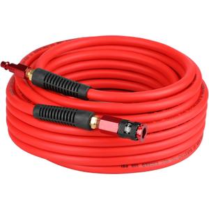 Hybrid Air Hose 1/4 In. x 50 ft, Lightweight, Flexible, Durable Air Compressor Hose with Aluminum Universal Quick Coupler and Industrial Plug, Red