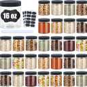 Plastic Jars with Lids, Airtight Container Ideal For Dry Food, Honey Jam, Peanut Butter, Cosmetics, Cream, Bathroom and Storage Included Extra Label and A Pen (30 PCS Black Lids)