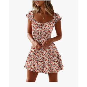 Womens Summer Ruffle Sleeve Sweetheart Neckline Printing Dress Mini Dresses Size Medium