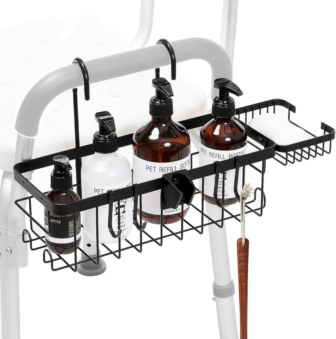 TYYIHUA Hanging Shower Caddy for Shower Chair with Hooks, Soap Tray and Shower Rack, Bathroom Showers Organizer Basket for Elderly, Pregnant, Patient, Handicap Accessories for Daily Living