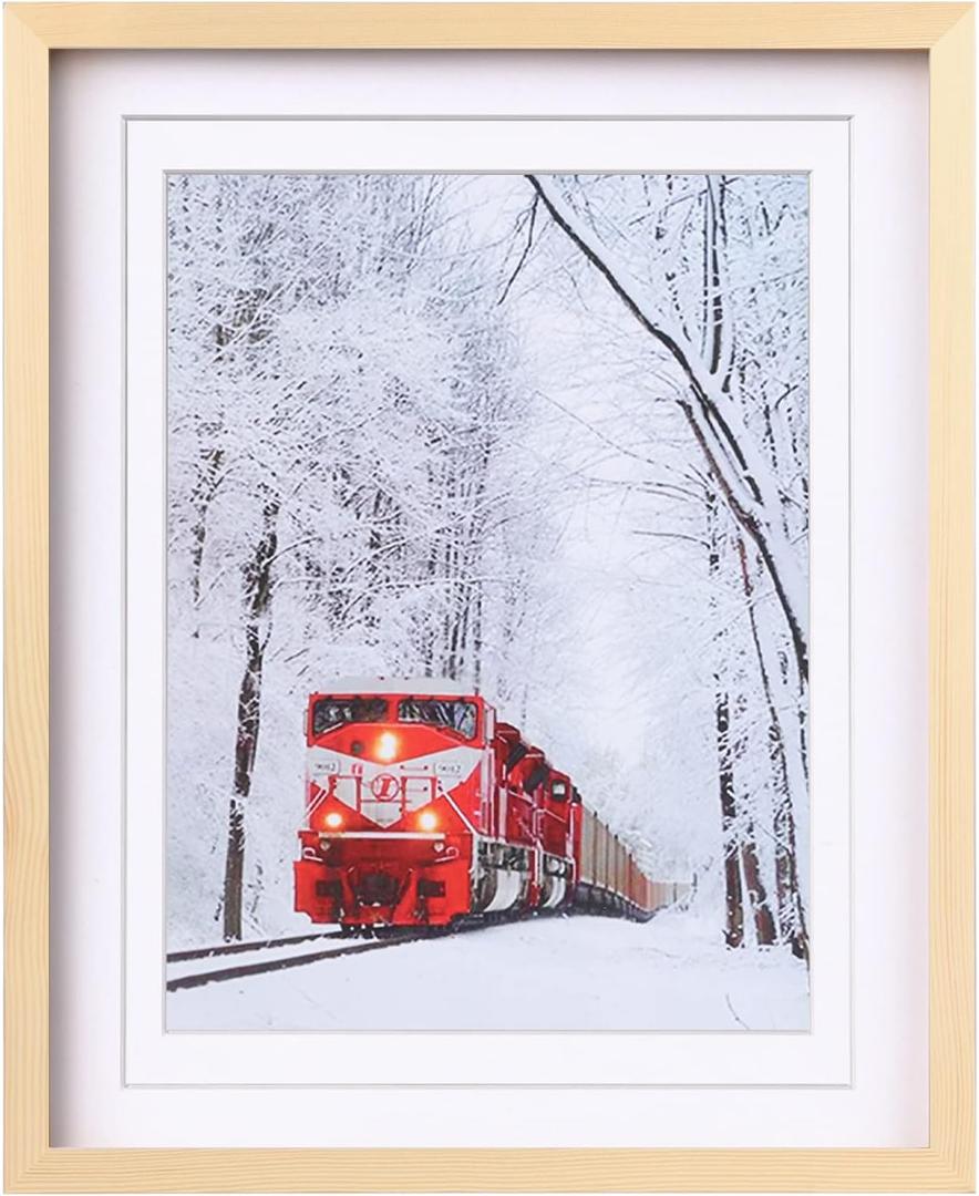 Egofine 16x20 Poster Frame Solid Wood Frame with Plexiglass Matted for 11x14/12x16 for Wall Mounting Hanging Picture Frame Vertically or Horizontally, Natural Wood