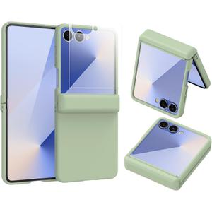for Samsung Galaxy Z Flip7 Case Hinge Protection, Full Surround Protection Built in Screen Protector Film,Rugged (Green)