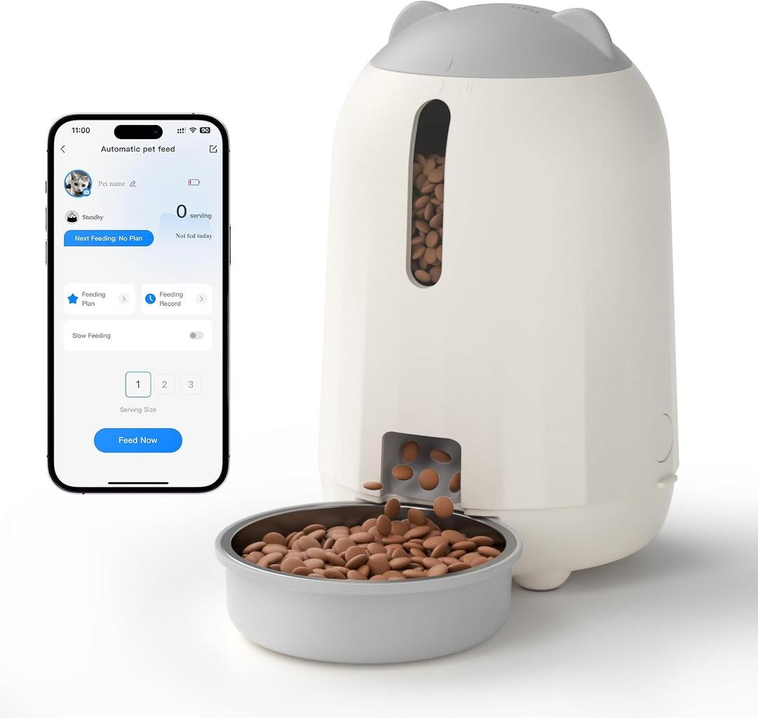 PAPIFEED Automatic Cat Feeder with App, 2.4G WiFi Cat Food Dispenser, 3L Timed Cat Feeders for Dry Food, Slow Feeding Mode, Dual Power Supply Smart Pet Feeder for Cat, Grey