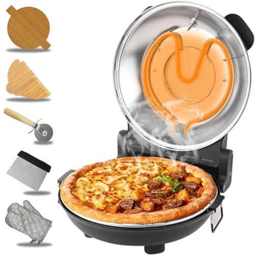 Pizza Oven Indoor, 12 Inch Retro Pizza Maker, Rapid Heating 800˚F, 1200W Glazed Ceramic Stone Electric Pizza Cooker, Two-button Precise Temperature Control, Viewing Window for Precise Cooking