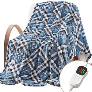 Homemate Electric Blanket Heated Throw - 50x60 Ultra Soft Cozy Flannel Heating Blanket with 10 Fast Heat Levels 8 Hours Auto Off Over-Heated Protection ETL Certification Keep Warm in Home Office (Rhombus Cyan)
