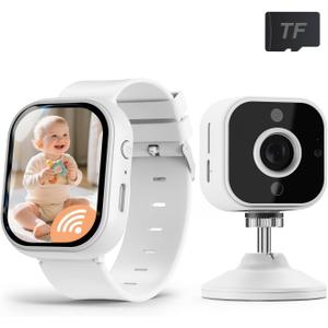 NUOTUN Baby Monitor with Camera and Audio Watch, Wearable Portable 2'' HD Baby Monitor No WiFi, 1080P Video Loop, Night Vision, 2-Way Audio, SD Card Included, Cry & Temp Sense, Alarm & Lullabies