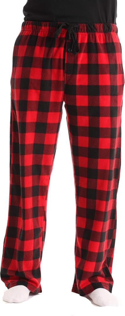 #followme Polar Fleece Pajama Pants for Men Sleepwear PJs (Medium, Red Buffalo Plaid)