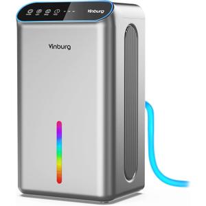 Dehumidifier for Home 1000 sq.ft - Small Quiet Dehumidifier with Auto Shut Off, Aromatherapy, 3 Gear Timer, Sleep Mode, 7-Color LED Light, Drain Hose for Bedroom, Bathroom, Basement, RV(Matte Silver)