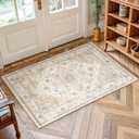 AMADA HOMEFURNISHING 2x3 Washable Area Rug, Low-Profile Entryway Rug with Non-Slip Backing & Durable Edge Binding, Vintage Rug Pattern, Small Rugs for Entryway, Kitchen & Living Room (Beige)