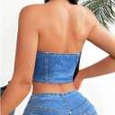 MakeMeChic Women's Denim Vest Top Halter Sleeveless Open Back Jean Crop Corset Tops (Blue, L)