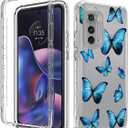 Case for Moto Edge 2022/Motorola Edge 2022 5G UW XT2205 Case with Tempered Glass Screen Protector, Full Body Clear Floral TPU Phone Protective Cover for Motorola Moto Edge 2022 5G (Butterfly)