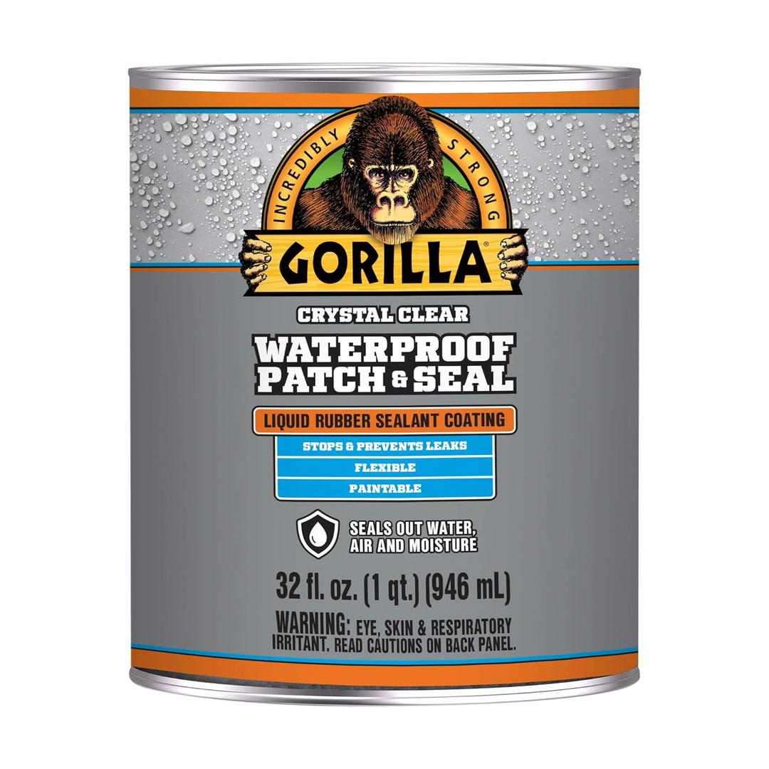 Gorilla Patch & Seal Liquid Rubber Waterproof Sealant, Crystal Clear, 32 Ounce (Pack of 1) - Seals Out Water, Air, and Moisture