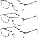 5 Pack Reading Glasses for Men,Metal Full Frame Blue Light Blocking Spring Hinges Readers,Anti Glare/UV/Eyestrain +2