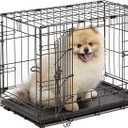 MidWest Homes for Pets 22-Inch Two-Door iCrate Folding Dog Crate with Divider Panel, Leak-Proof Tray & Secure Latches  Metal Wire Kennel for XS Breeds  Portable, Durable & Easy to Assemble (Black)